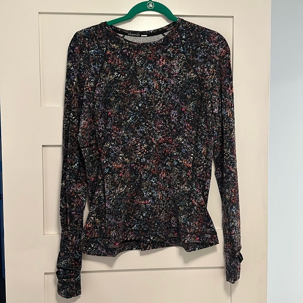 Lululemon It’s Rulu Run long sleeve top, size 12, navy floral pattern
